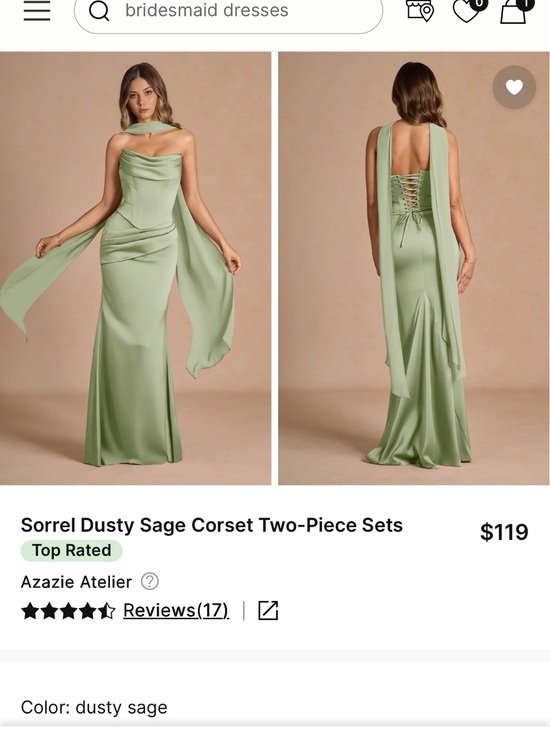 Azazie Dresses & Skirts - Azazie Dusty Sage Corset Two-Piece Maxi Dress
